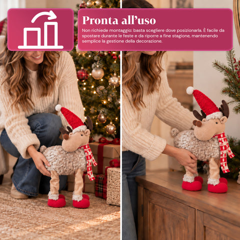 Rena natalícia grande de 63 cm em peluche macio – decoração de Natal com patas pesadas | 4 cores