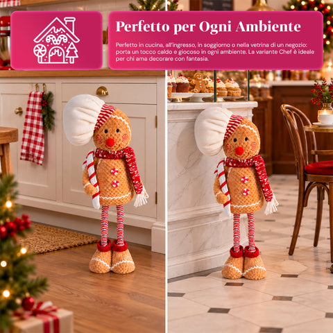 Boneco de gengibre natalício expansível de 50-80 cm, decoração de Natal em peluche com pernas telescópicas, 2 variantes