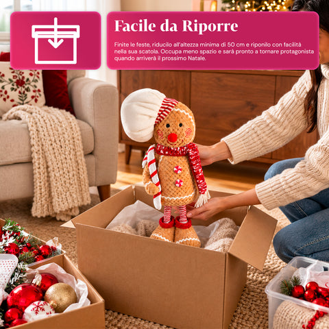 Boneco de gengibre natalício expansível de 50-80 cm, decoração de Natal em peluche com pernas telescópicas, 2 variantes