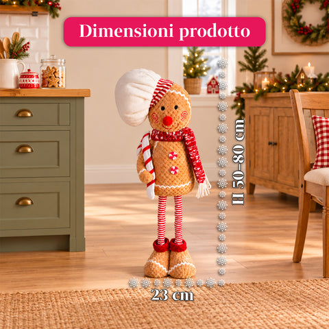 Boneco de gengibre natalício expansível de 50-80 cm, decoração de Natal em peluche com pernas telescópicas, 2 variantes