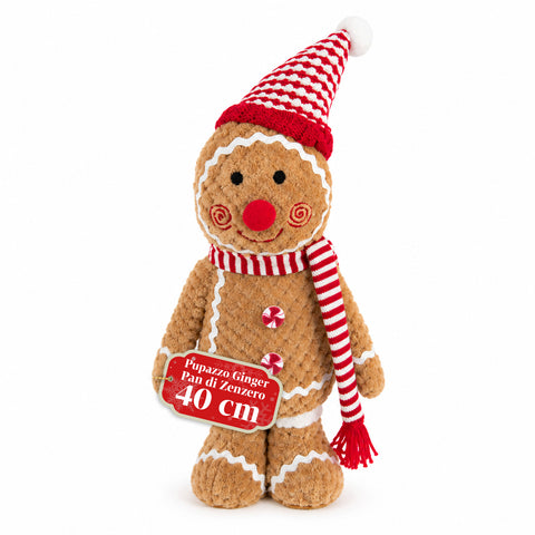 Boneco Gingerbread em peluche de 30 ou 40 cm – decoração natalícia com chapéu de chef ou gorro de Natal