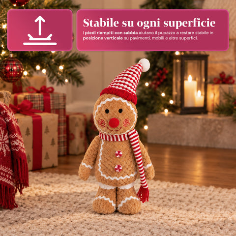 Boneco Gingerbread em peluche de 30 ou 40 cm – decoração natalícia com chapéu de chef ou gorro de Natal