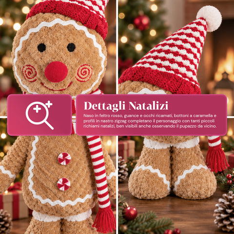 Boneco Gingerbread em peluche de 30 ou 40 cm – decoração natalícia com chapéu de chef ou gorro de Natal