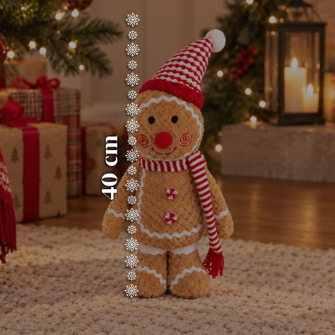 Boneco Gingerbread em peluche de 30 ou 40 cm – decoração natalícia com chapéu de chef ou gorro de Natal