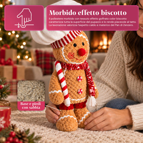 Boneco Gingerbread em peluche de 30 ou 40 cm – decoração natalícia com chapéu de chef ou gorro de Natal