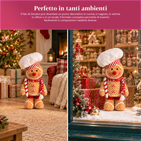 Boneco Gingerbread em peluche de 30 ou 40 cm – decoração natalícia com chapéu de chef ou gorro de Natal