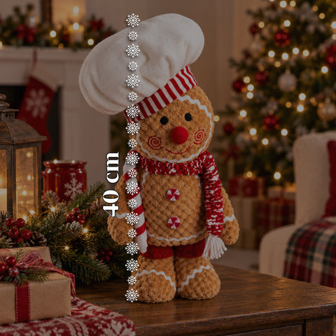 Boneco Gingerbread em peluche de 30 ou 40 cm – decoração natalícia com chapéu de chef ou gorro de Natal