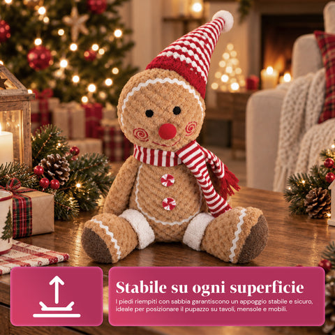 Boneco Gingerbread em peluche de 30 ou 40 cm – decoração natalícia com chapéu de chef ou gorro de Natal