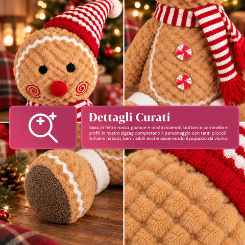 Boneco Gingerbread em peluche de 30 ou 40 cm – decoração natalícia com chapéu de chef ou gorro de Natal