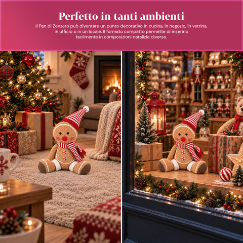 Boneco Gingerbread em peluche de 30 ou 40 cm – decoração natalícia com chapéu de chef ou gorro de Natal