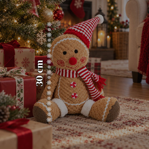 Boneco Gingerbread em peluche de 30 ou 40 cm – decoração natalícia com chapéu de chef ou gorro de Natal