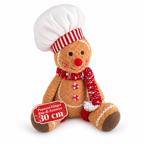 Boneco Gingerbread em peluche de 30 ou 40 cm – decoração natalícia com chapéu de chef ou gorro de Natal
