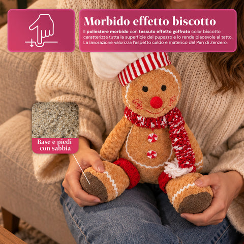 Boneco Gingerbread em peluche de 30 ou 40 cm – decoração natalícia com chapéu de chef ou gorro de Natal