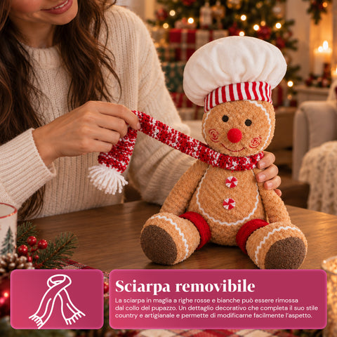 Boneco Gingerbread em peluche de 30 ou 40 cm – decoração natalícia com chapéu de chef ou gorro de Natal