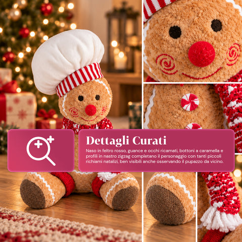 Boneco Gingerbread em peluche de 30 ou 40 cm – decoração natalícia com chapéu de chef ou gorro de Natal