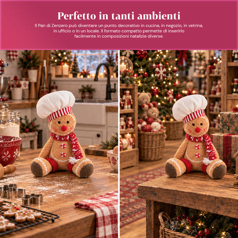 Boneco Gingerbread em peluche de 30 ou 40 cm – decoração natalícia com chapéu de chef ou gorro de Natal