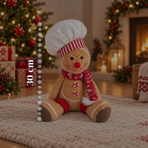 Boneco Gingerbread em peluche de 30 ou 40 cm – decoração natalícia com chapéu de chef ou gorro de Natal
