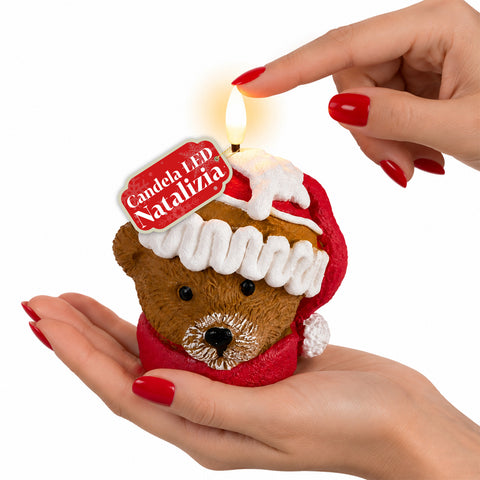 Vela natalícia LED a pilhas em 3 variantes – Pai Natal com árvore, ursinho e rosto de urso, chama com efeito realista, decoração de Natal