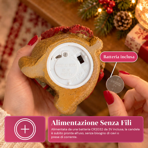Candela Natalizia LED a Batteria in 3 Varianti – Babbo Natale con Albero, Orsetto e Viso Orso, Fiamma Effetto Reale, Decorazione Natale