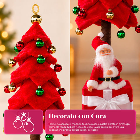 Árvore de Natal decorativa extensível de 95 cm e 90 cm em poliéster, com base em forma de presente e bolas vermelhas, verdes e douradas – 3 variantes de cor