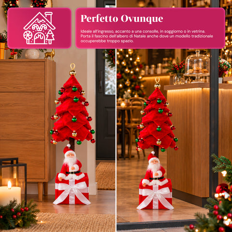 Árvore de Natal decorativa extensível de 95 cm e 90 cm em poliéster, com base em forma de presente e bolas vermelhas, verdes e douradas – 3 variantes de cor
