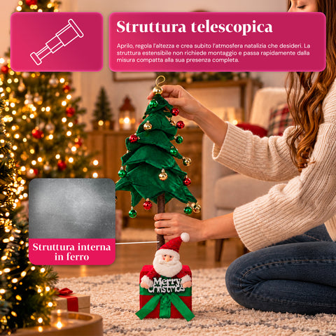 Árvore de Natal decorativa extensível de 95 cm e 90 cm em poliéster, com base em forma de presente e bolas vermelhas, verdes e douradas – 3 variantes de cor