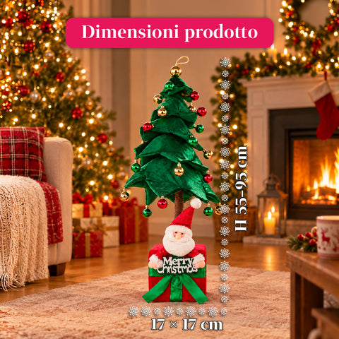 Árvore de Natal decorativa extensível de 95 cm e 90 cm em poliéster, com base em forma de presente e bolas vermelhas, verdes e douradas – 3 variantes de cor