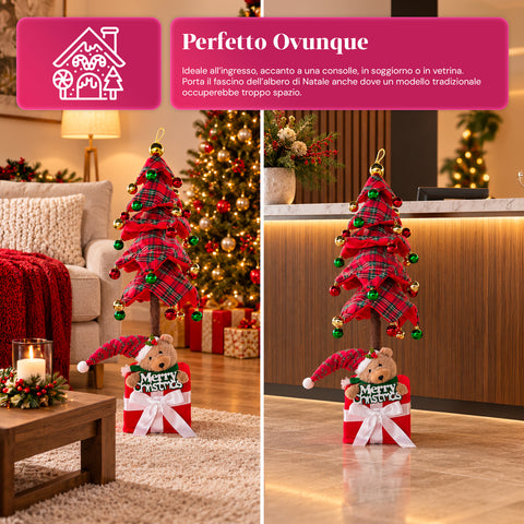 Árvore de Natal decorativa extensível de 95 cm e 90 cm em poliéster, com base em forma de presente e bolas vermelhas, verdes e douradas – 3 variantes de cor