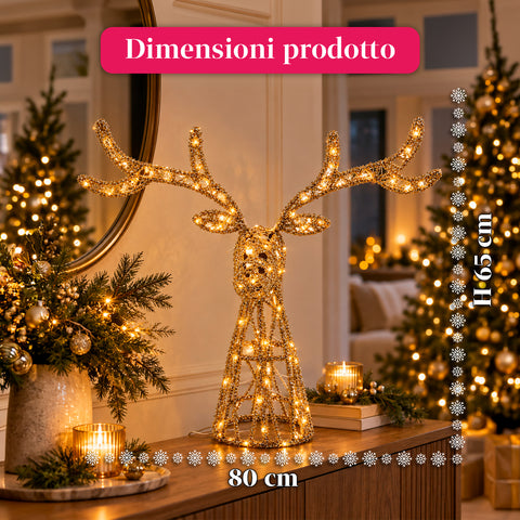 Veado luminoso LED com purpurina dourada, decoração de Natal em ferro e polietileno, luz quente alimentada por USB, 3 tamanhos: 65, 85 e 110 cm