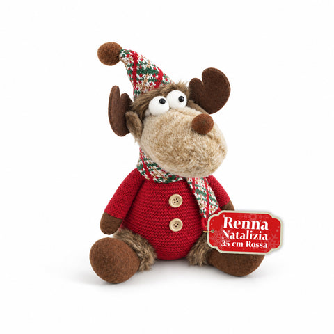 Rena decorativa de Natal em poliéster - ornamento de Natal com base com acabamento arenado, design divertido, 4 variantes de estilo, 2 tamanhos: 35 e 50 cm