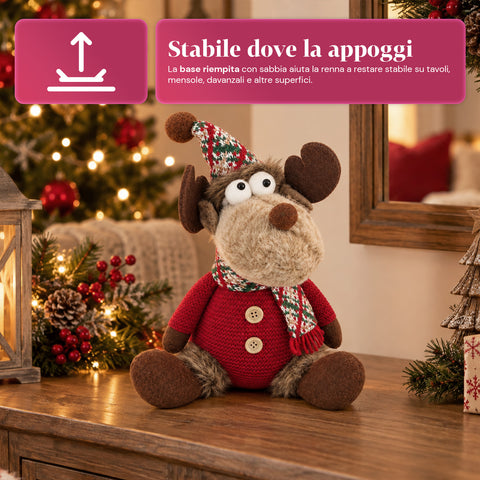 Rena decorativa de Natal em poliéster - ornamento de Natal com base com acabamento arenado, design divertido, 4 variantes de estilo, 2 tamanhos: 35 e 50 cm