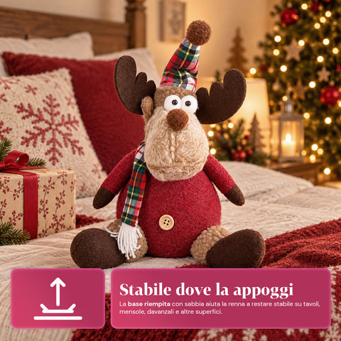 Rena decorativa de Natal em poliéster - ornamento de Natal com base com acabamento arenado, design divertido, 4 variantes de estilo, 2 tamanhos: 35 e 50 cm