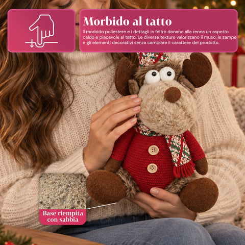 Rena decorativa de Natal em poliéster - ornamento de Natal com base com acabamento arenado, design divertido, 4 variantes de estilo, 2 tamanhos: 35 e 50 cm