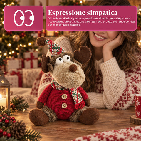 Rena decorativa de Natal em poliéster - ornamento de Natal com base com acabamento arenado, design divertido, 4 variantes de estilo, 2 tamanhos: 35 e 50 cm