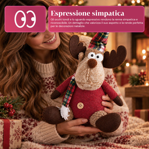 Rena decorativa de Natal em poliéster - ornamento de Natal com base com acabamento arenado, design divertido, 4 variantes de estilo, 2 tamanhos: 35 e 50 cm