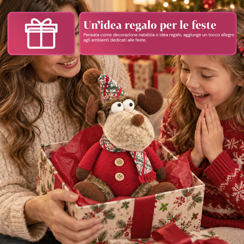 Rena decorativa de Natal em poliéster - ornamento de Natal com base com acabamento arenado, design divertido, 4 variantes de estilo, 2 tamanhos: 35 e 50 cm
