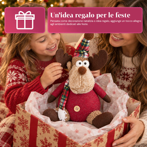 Rena decorativa de Natal em poliéster - ornamento de Natal com base com acabamento arenado, design divertido, 4 variantes de estilo, 2 tamanhos: 35 e 50 cm
