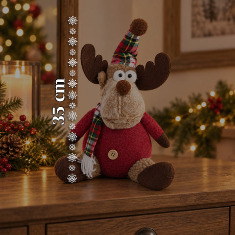 Rena decorativa de Natal em poliéster - ornamento de Natal com base com acabamento arenado, design divertido, 4 variantes de estilo, 2 tamanhos: 35 e 50 cm