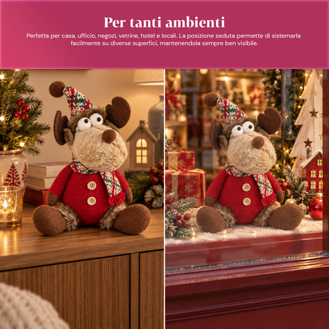 Rena decorativa de Natal em poliéster - ornamento de Natal com base com acabamento arenado, design divertido, 4 variantes de estilo, 2 tamanhos: 35 e 50 cm