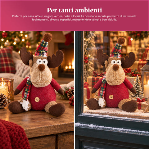Rena decorativa de Natal em poliéster - ornamento de Natal com base com acabamento arenado, design divertido, 4 variantes de estilo, 2 tamanhos: 35 e 50 cm
