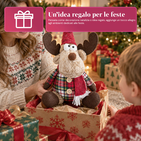 Rena decorativa de Natal em poliéster - ornamento de Natal com base com acabamento arenado, design divertido, 4 variantes de estilo, 2 tamanhos: 35 e 50 cm