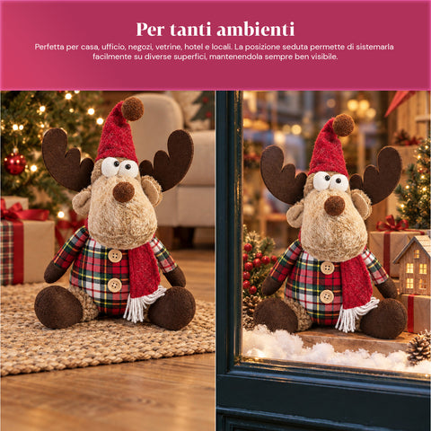 Rena decorativa de Natal em poliéster - ornamento de Natal com base com acabamento arenado, design divertido, 4 variantes de estilo, 2 tamanhos: 35 e 50 cm
