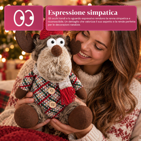 Rena decorativa de Natal em poliéster - ornamento de Natal com base com acabamento arenado, design divertido, 4 variantes de estilo, 2 tamanhos: 35 e 50 cm