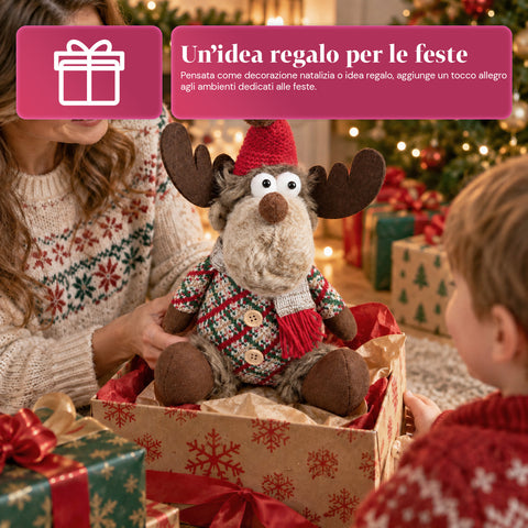 Rena decorativa de Natal em poliéster - ornamento de Natal com base com acabamento arenado, design divertido, 4 variantes de estilo, 2 tamanhos: 35 e 50 cm