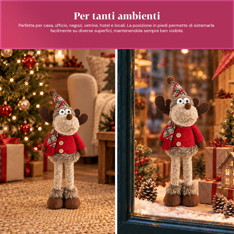 Rena decorativa de Natal em poliéster - ornamento de Natal com base com acabamento arenado, design divertido, 4 variantes de estilo, 2 tamanhos: 35 e 50 cm