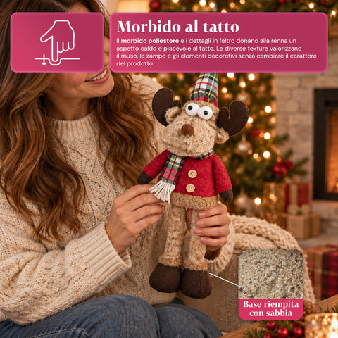 Rena decorativa de Natal em poliéster - ornamento de Natal com base com acabamento arenado, design divertido, 4 variantes de estilo, 2 tamanhos: 35 e 50 cm