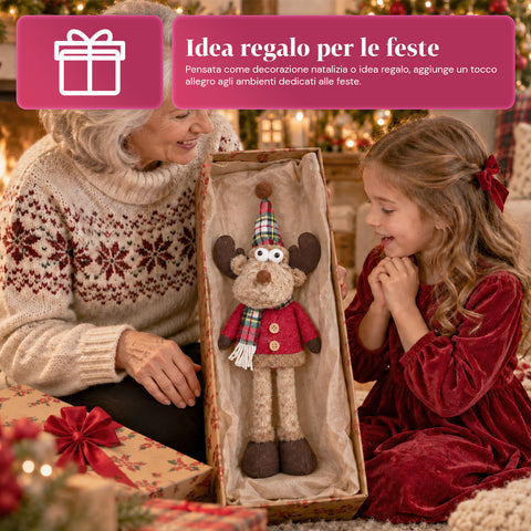 Rena decorativa de Natal em poliéster - ornamento de Natal com base com acabamento arenado, design divertido, 4 variantes de estilo, 2 tamanhos: 35 e 50 cm