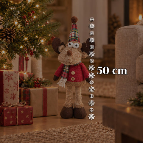 Rena decorativa de Natal em poliéster - ornamento de Natal com base com acabamento arenado, design divertido, 4 variantes de estilo, 2 tamanhos: 35 e 50 cm