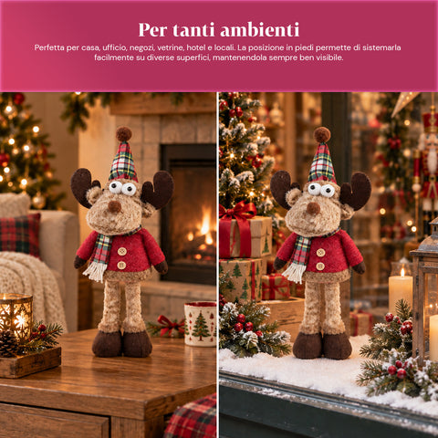 Rena decorativa de Natal em poliéster - ornamento de Natal com base com acabamento arenado, design divertido, 4 variantes de estilo, 2 tamanhos: 35 e 50 cm