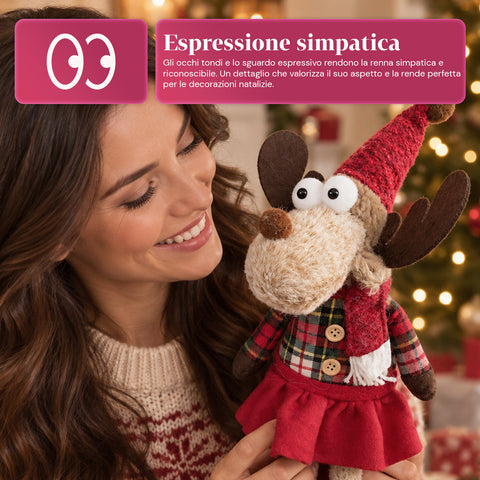 Rena decorativa de Natal em poliéster - ornamento de Natal com base com acabamento arenado, design divertido, 4 variantes de estilo, 2 tamanhos: 35 e 50 cm